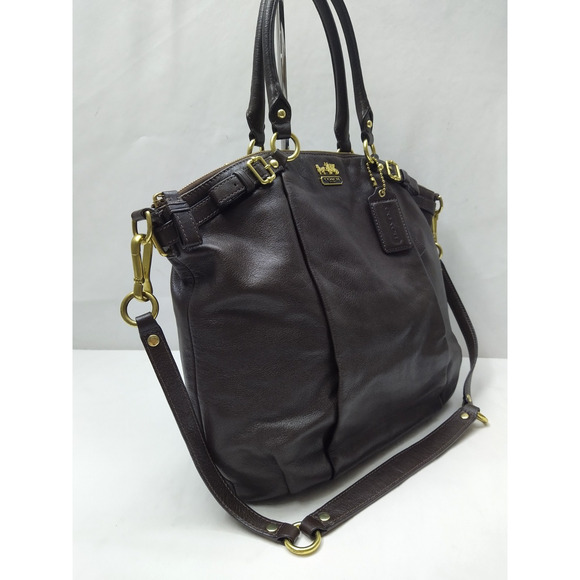 Coach Madison Brown Leather Double Handles Zipper Closure Satchel Bag - Picture 3 of 16